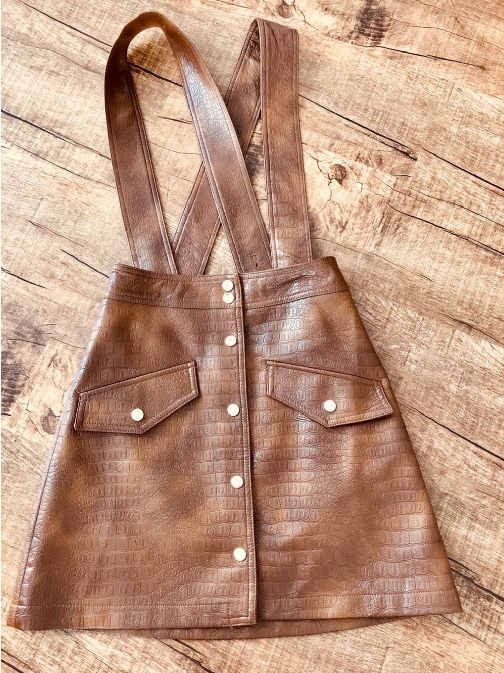 Zara Faux Croc Brown Leatherette Suspender Mini Skirt